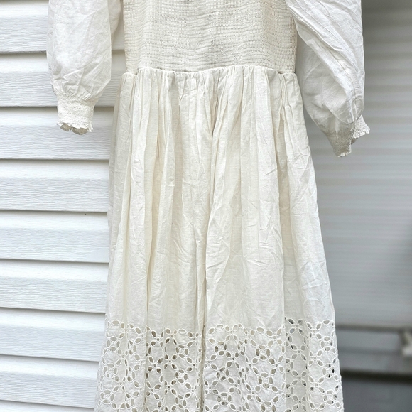 Free People Cream Long Sleeve Maxi Boho Crochet Flowy Dress Medium - Picture 2 of 4